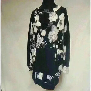 White Birch Small Cozy Fleece & Knit Tunic‎ Hoodie Pocket Front Black Grey Cream